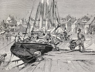 Central Wharf, Provincetown, Cape Cod, z časopisu "The Century Illustrated Monthly Magazine", květen až říjen 1883 od American School